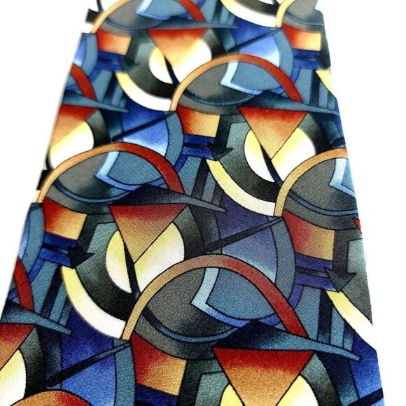 Vintage J. Garcia Collection 8 Clockworks Abstract Print Green Blue Silk Tie - Picture 2 of 7